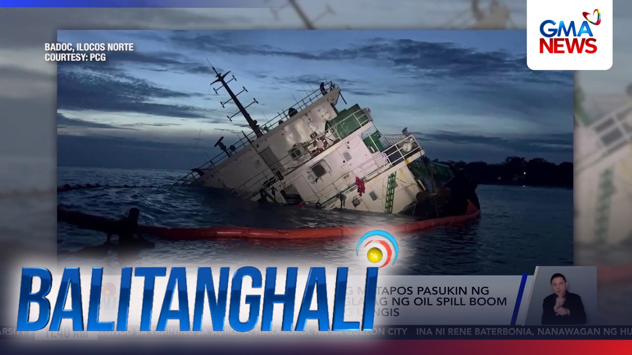 Barko, nag-emergency beaching matapos pasukin ng tubig ang makina nito; PCG, naglatag ng oil spill boom para maiwasan ang pagkalat ng langis | Balitanghali