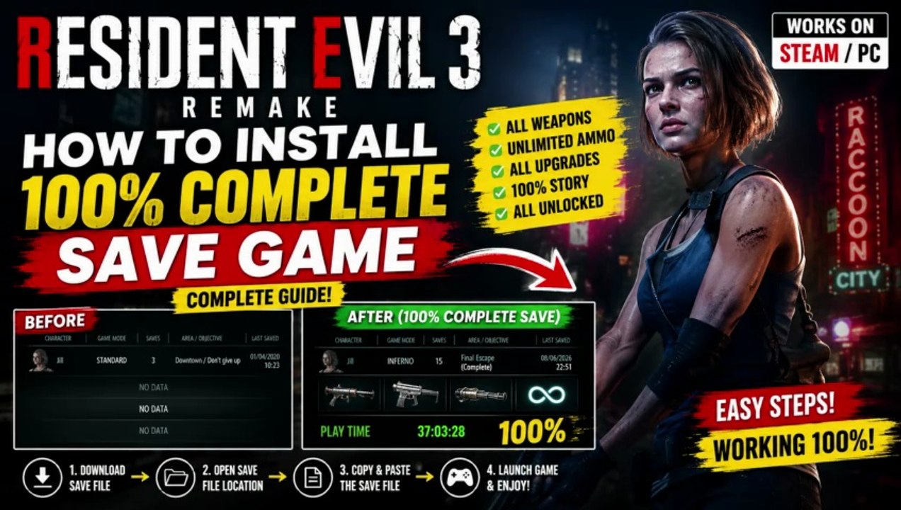 🎮 How to Install 100% Complete Save Game File in Resident Evil 3 Remake (Full Guide2026)