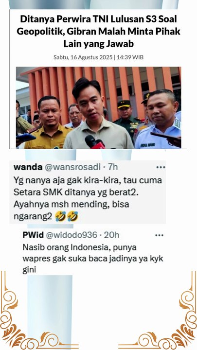 jangan menyalahkan yang tanya Mas Gibran Wpres di tanya soal Geopolitik oleh Perwira