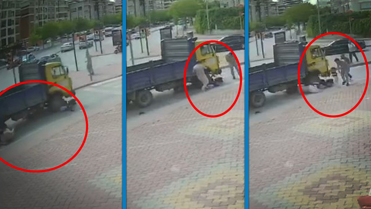 Bisikletteki 3 çoçuk kamyonetin altında kaldı; o anlar kamerada