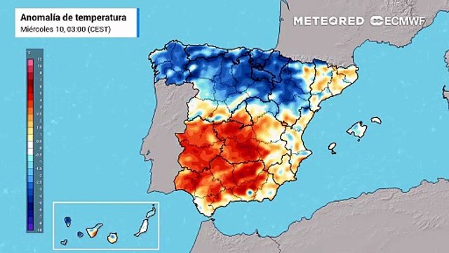Anomalías de temperatura previstas en superficie para los próximos días