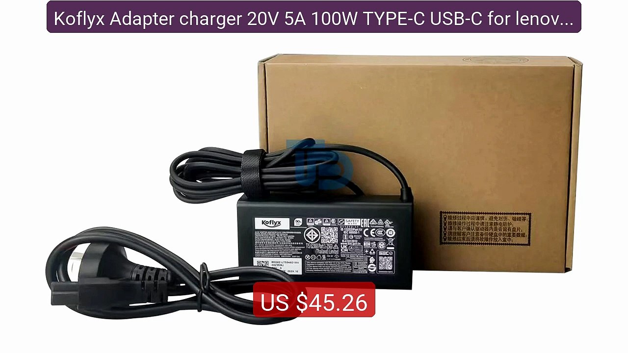 Koflyx Adapter charger 20V 5A 100W TYPE-C USB-C for lenovo ThinkBoo... -- Top Rated 2026 | Buy Now!