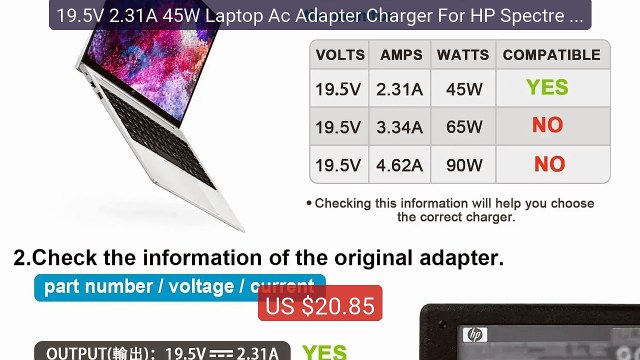 19.5V 2.31A 45W Laptop Ac Adapter Charger For HP Spectre x2 / ... Hot Deal 2026 | Limited Offer!