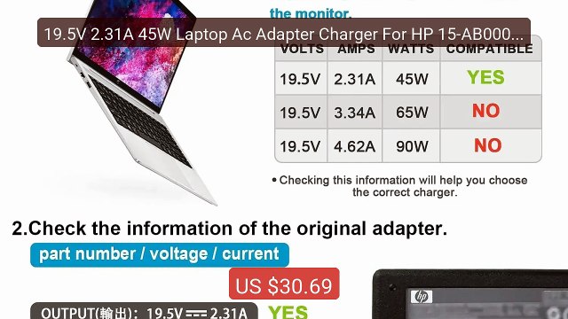 19.5V 2.31A 45W Laptop Ac Adapter Charger For HP 15-AB000 1... Top Pick 2026 | Unbeatable Price!
