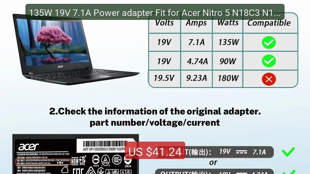 135W 19V 7.1A Power adapter Fit for Acer Nitro 5 N18C3 N18C4 AN517-... Top Rated 2026 | Buy Now!