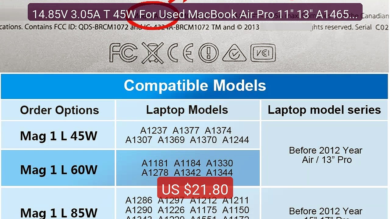 14.85V 3.05A T 45W For Used MacBook Air Pro 11" 13" A1465 A143... -- Best Buy 2026 | Great Quality!