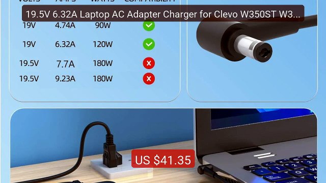 19.5V 6.32A Laptop AC Adapter Charger for Clevo W350ST W350STQ N155... Top Rated 2026 | Buy Now!
