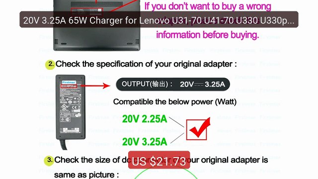 20V 3.25A 65W Charger for Lenovo U31-70 U41-70 U330 U330p U... Top Pick 2026 | Unbeatable Price!