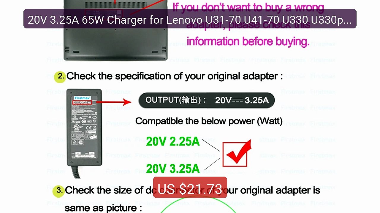 20V 3.25A 65W Charger for Lenovo U31-70 U41-70 U330 U330p U330... -- Best Buy 2026 | Great Quality!
