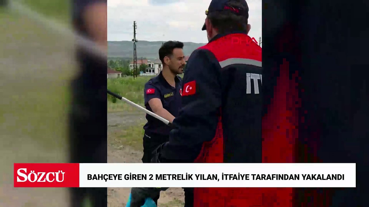 Bahçeye giren 2 metrelik yılan, itfaiye tarafından yakalandı