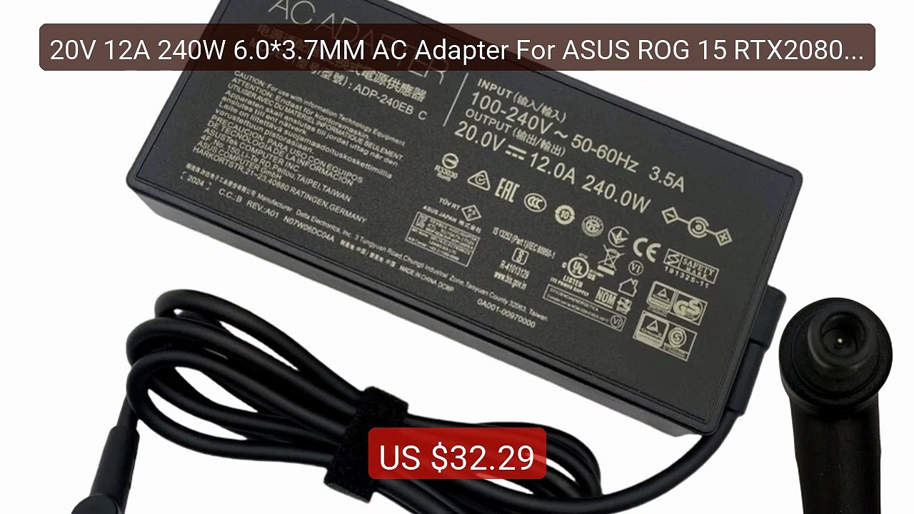 20V 12A 240W 6.0*3.7MM AC Adapter For ASUS ROG 15 RTX2080 Stri... -- Best Buy 2026 | Great Quality!