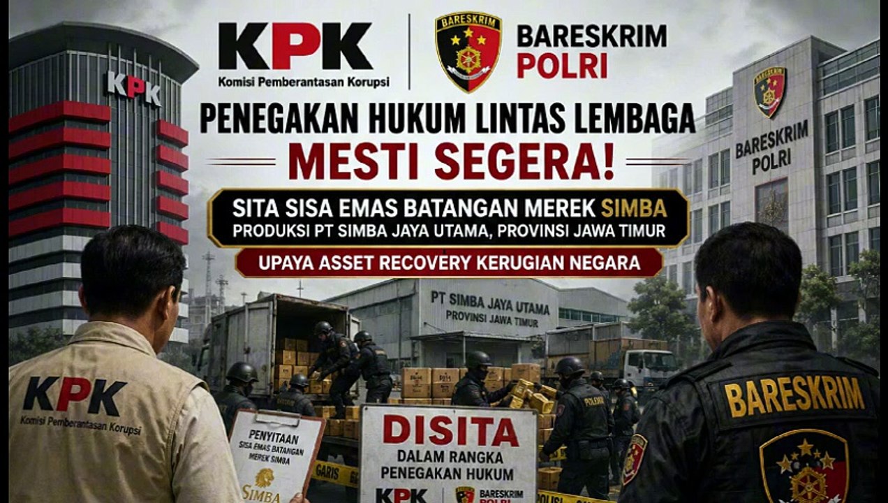 Legalisasi Illegal Gold Mining and Trading, Bareskrim Polri KPK Mesti Segera Sita Emas Batangan PT Simba Jaya Utama