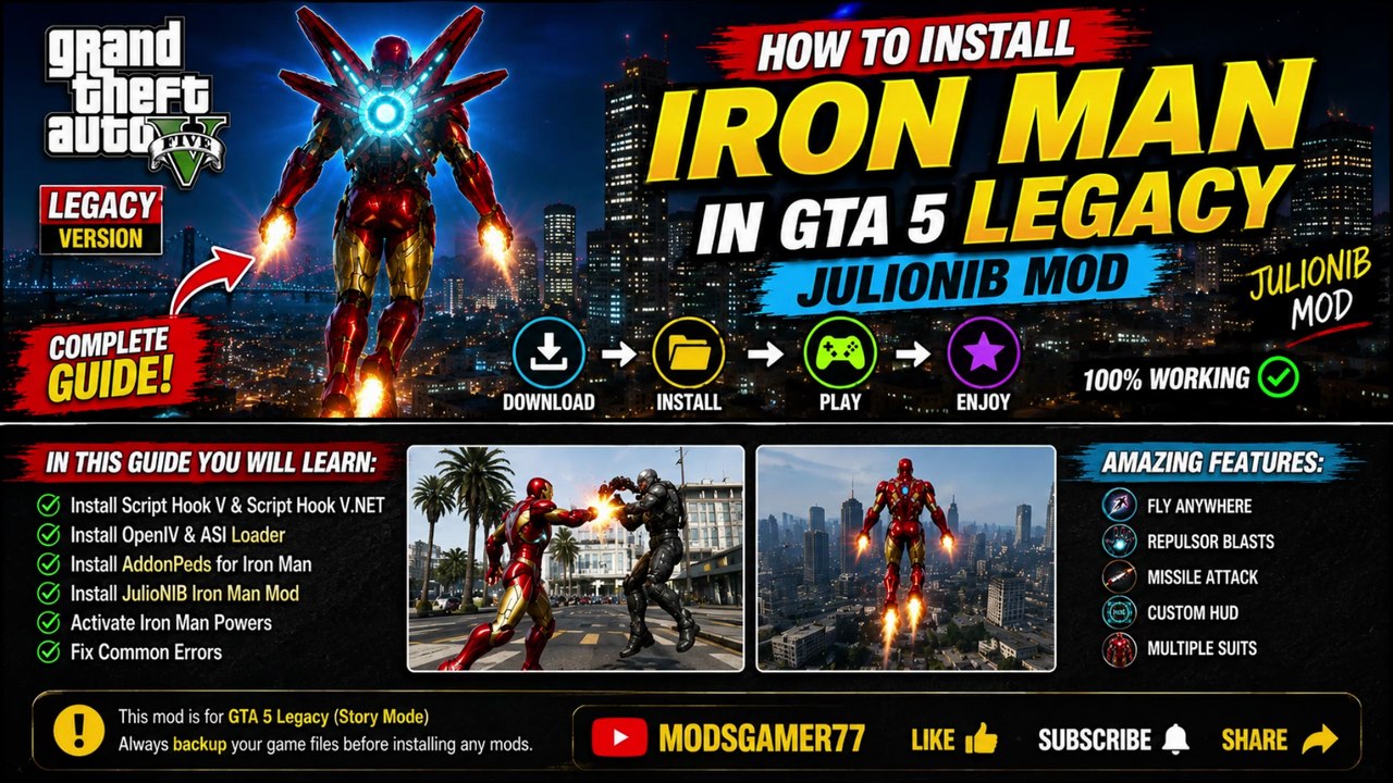 🎮 How To Install Iron Man Mod In GTA 5 Legacy (Complete Guide 2026) | JulioNIB Mod @modsgamer77 ​