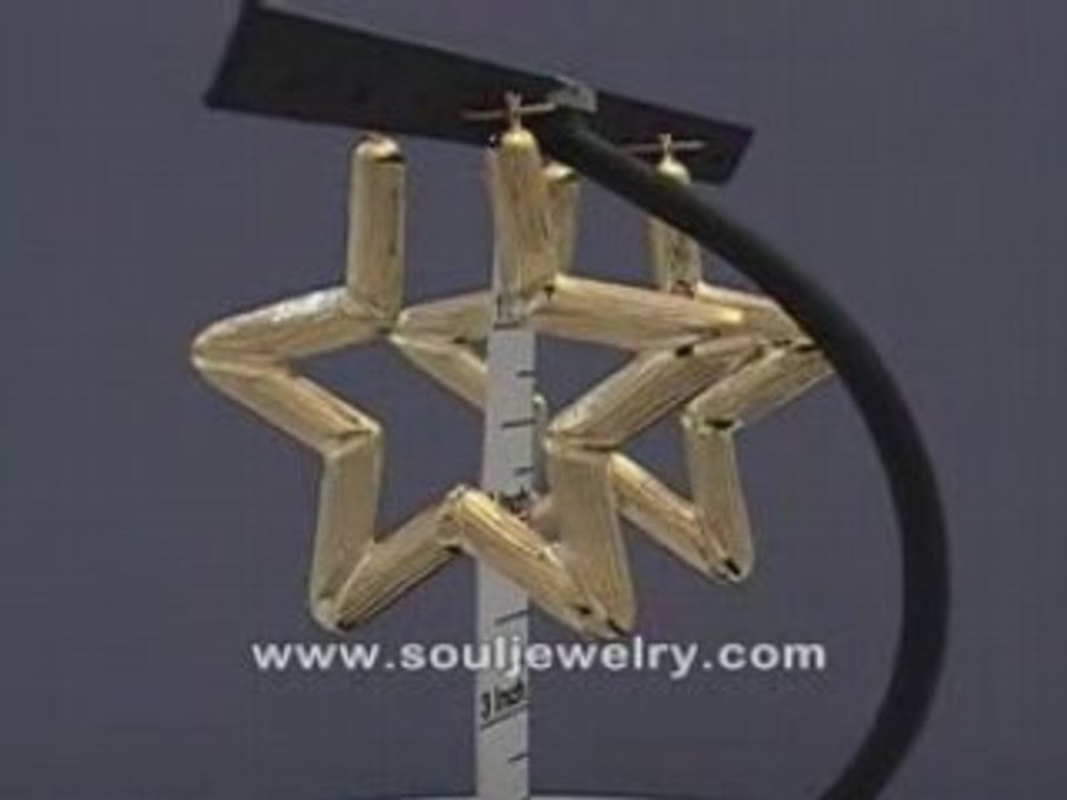 10K Gold Star Bamboo Earrings Jewelry 2 1/2 Inch GS_73