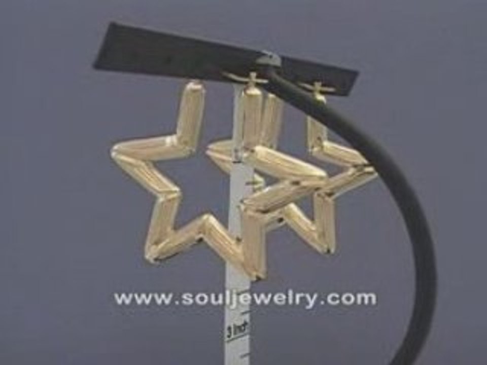 10K Gold Star Bamboo Earrings Jewelry 2 1/8 Inch GS_72