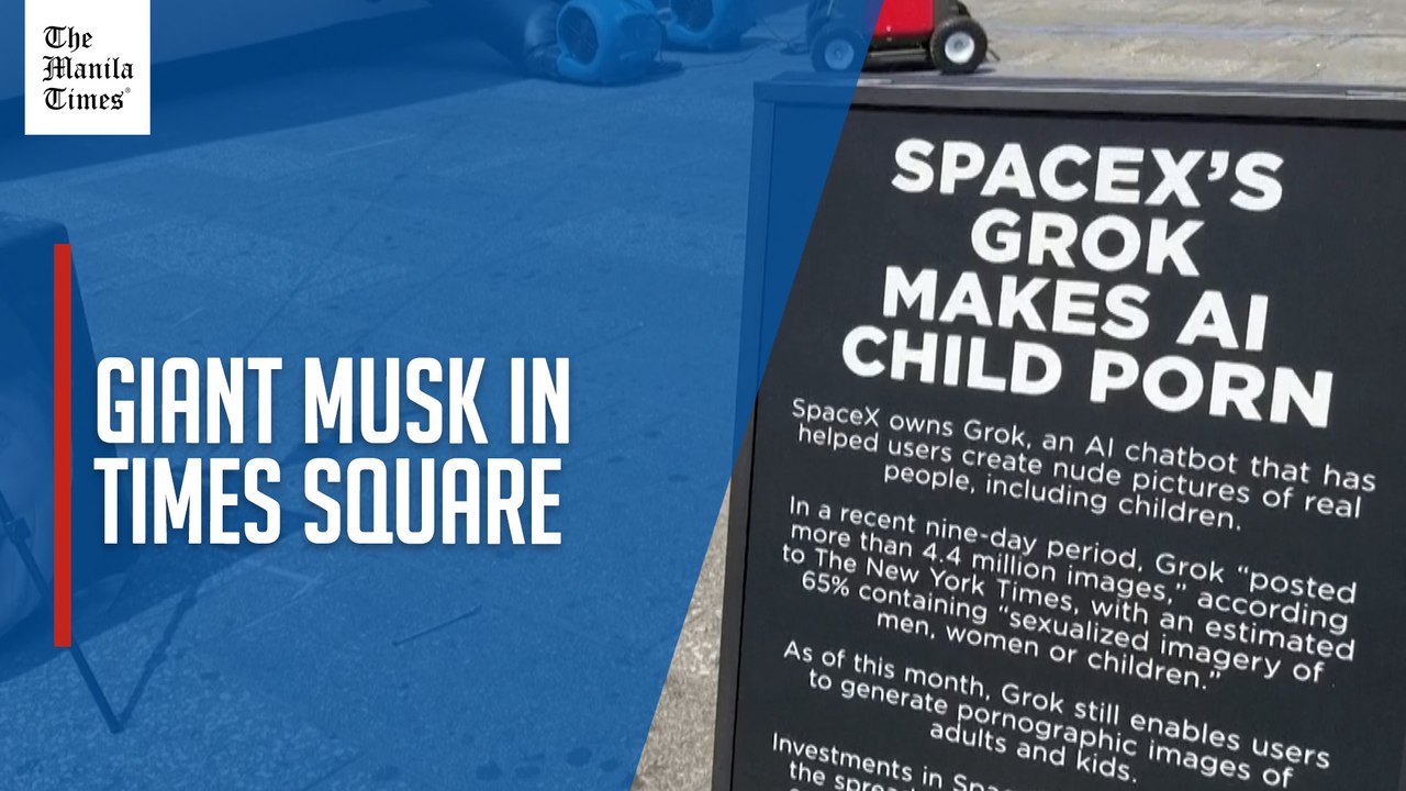 Giant Musk inflatable in Times Square targets SpaceX, Grok over AI imagery claims