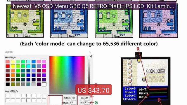 Newest V5 OSD Menu GBC Q5 RETRO PIXEL IPS LCD Kit Laminated... Amazing Value 2026 | Must Have!
