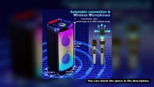 Wireless Bluetooth Speaker, Karaoke Machine with 2 Microphone, Home Karaoke System with LED Party Li