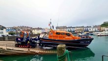 Ilfracombe's all-weather lifeboat being launched on a  joint rescue operation with Minehead RNLI.