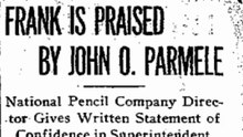 Sunday, 25th May 1913 Frank is Praised by John O. Parmele