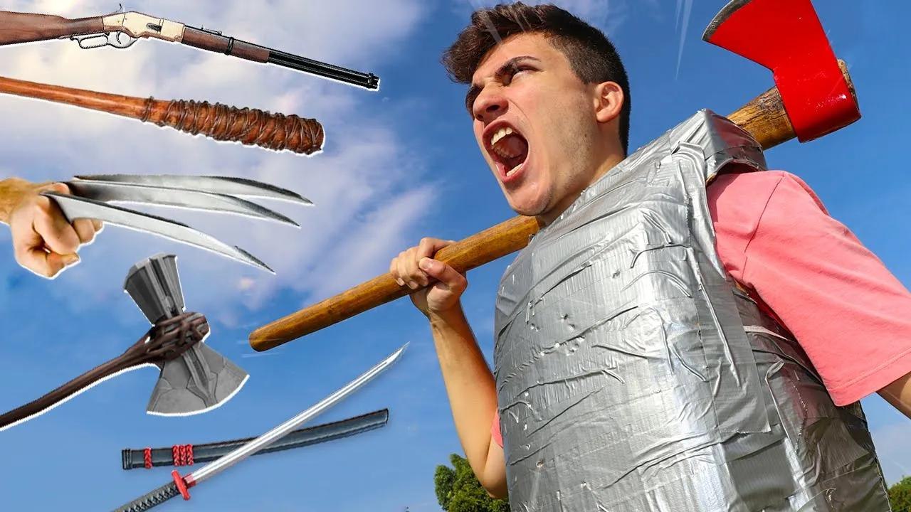 Testing Weapons on an 'Indestructible' Duct Tape Suit of Armor!
