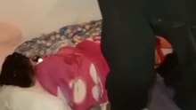 Emotional moment as little girl sees her dad return home