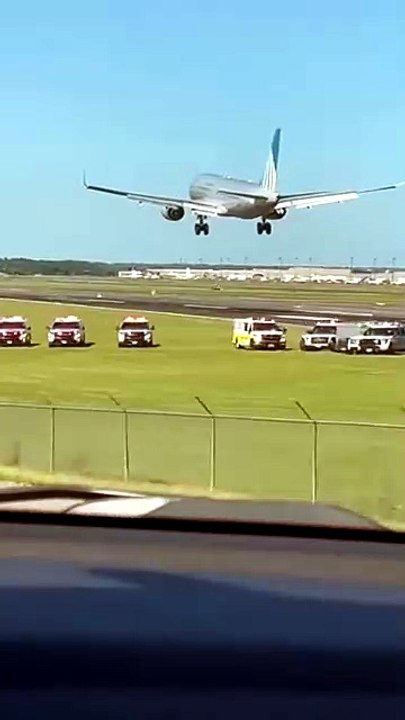 “Daylight Runway Chaos   Hard Landing Captured from the Road” #RunwayEmergency #HardLanding #AirportResponse #AviationFootage #RealFlight