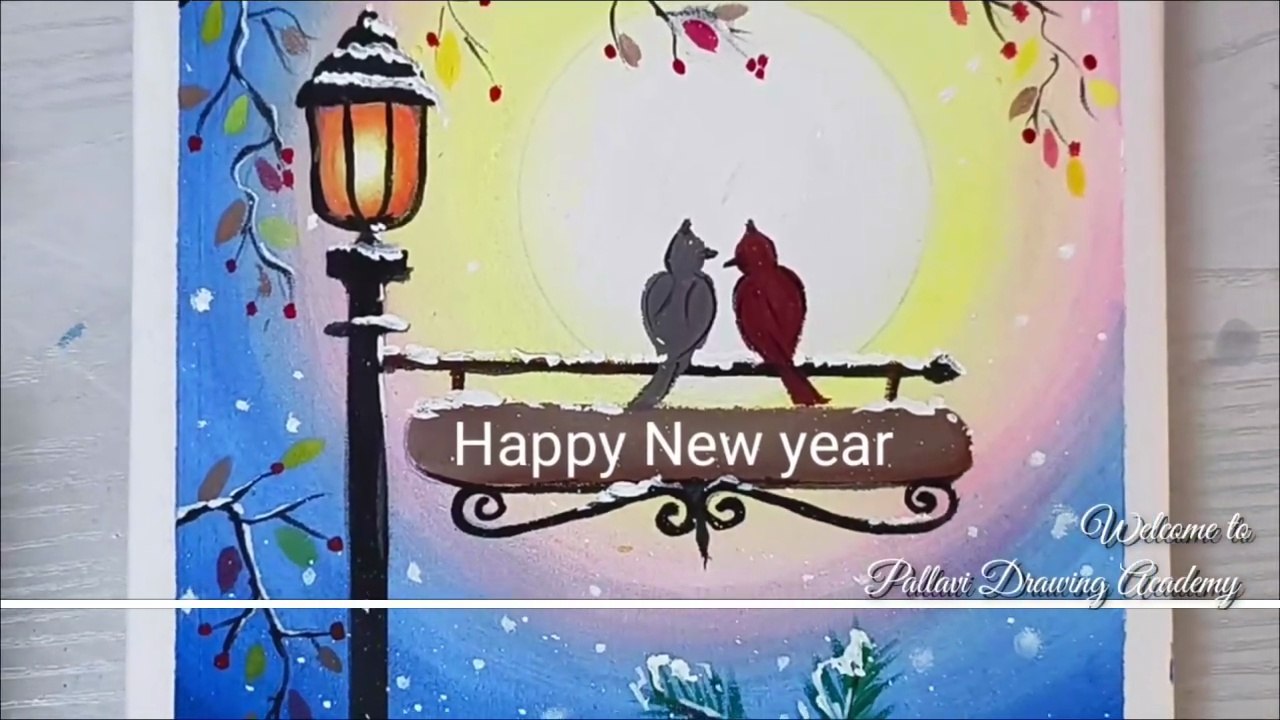 Happy new year 2026 poster painting ideas easy and beautiful winter new year drawing