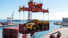 Massive Port Crane Loading a Giant Volvo Dump Truck! 🚢🏗️