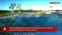 Otomobil bariyerlere böyle girdi! Korkunç kaza...