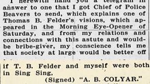 Sunday, 25th May 1913 Colyar Tells Where He and Col Felder Ought to be for Good of Society