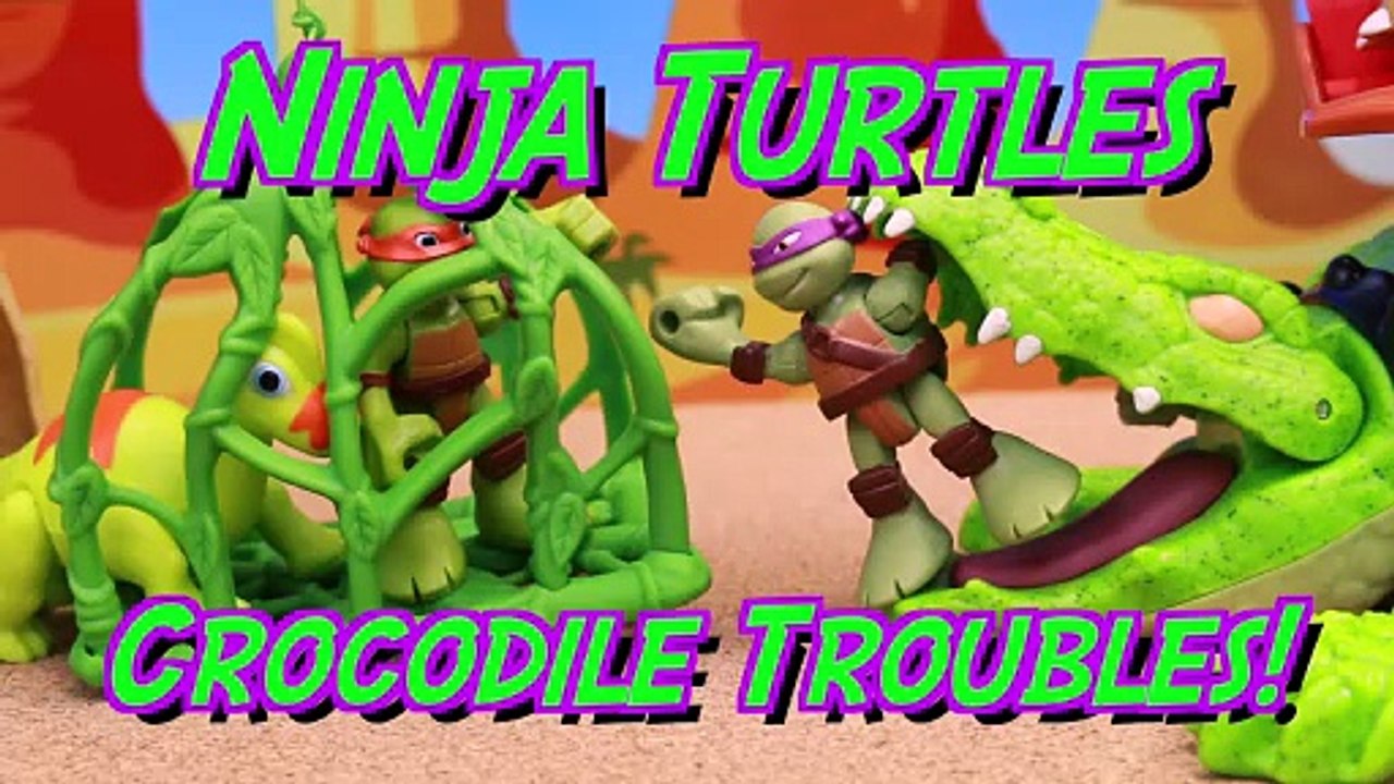 Teenage Mutant Ninja Turtles Blast to the Past Pet Dinosaurs Attacked by Giant Crocodile and Jailed