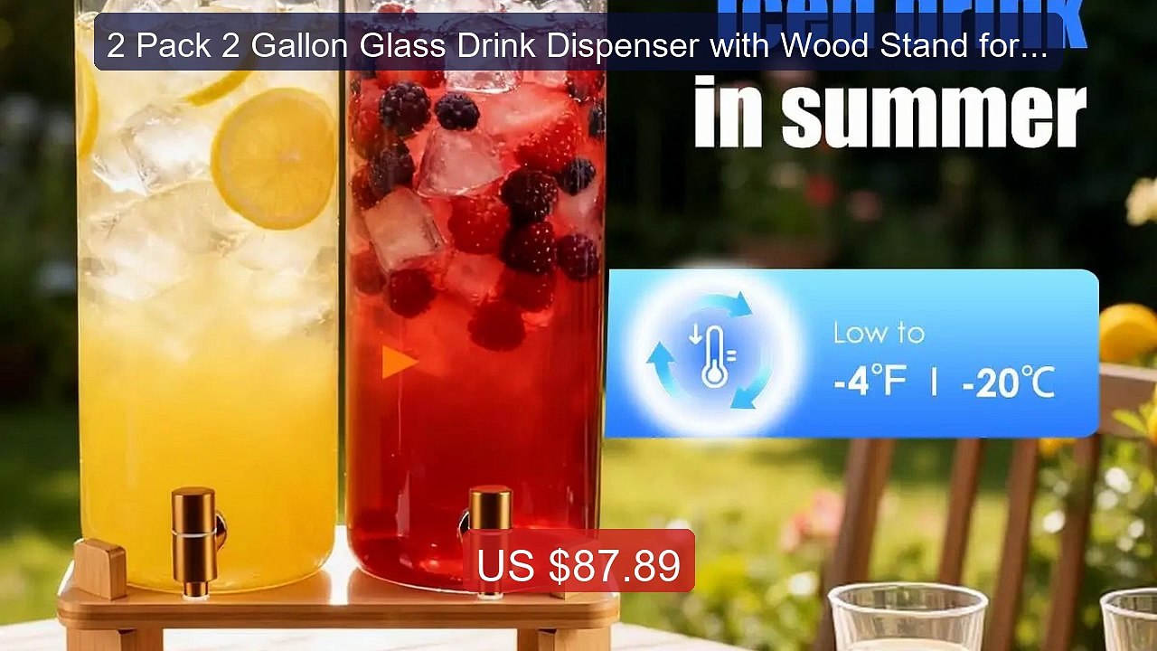 2 Pack 2 Gallon Glass Drink Dispenser with Wood Stand for Par... -- Amazing Value 2026 | Must Have!