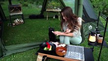 Rain Camping in an Inflatable Tent   Life in the Forest