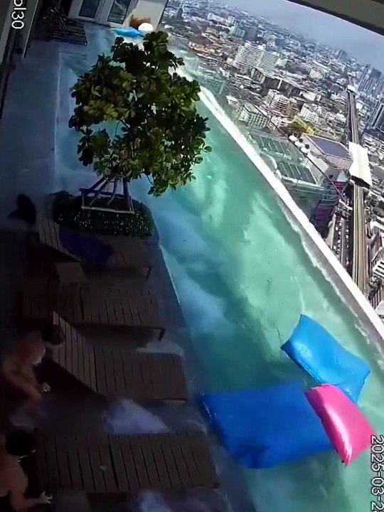 🌊🏢 Voici à quoi ressemble une piscine sur le toit d’un gratte-ciel lors d’un puissant séisme de magnitude 7,7. 😱🌎