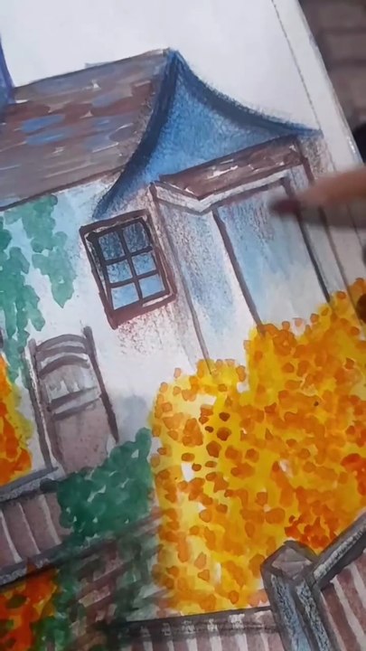 A house of flowers with water colors