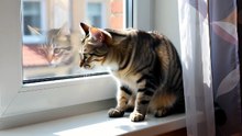窓際で猫が日向ぼっこしている
