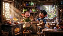 Gnome boy and girl cooking