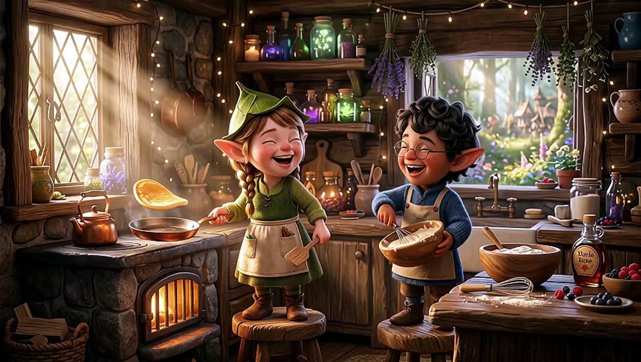 Gnome boy and girl cooking