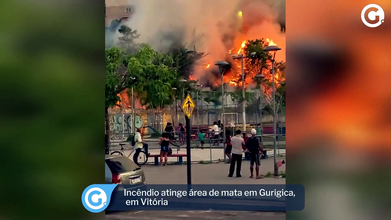 Incêndio atinge área de mata em Gurigica, em Vi...
