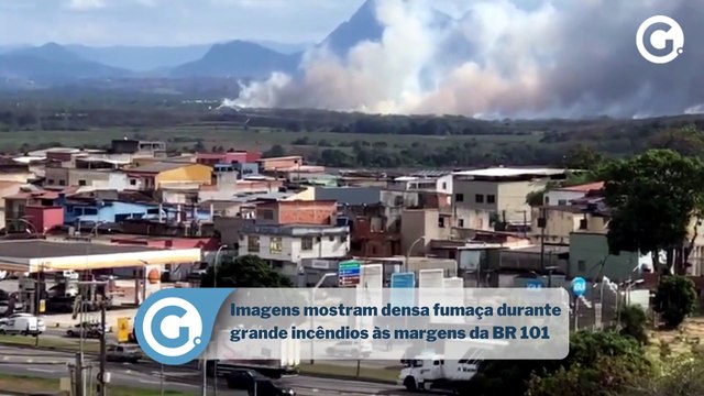 Imagens mostram densa fumaça durante grande incêndios às margens da BR 101