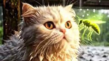 White Cat in the Rain 🐱🤍🌧️✨  #WhiteCat #CatInRain #CuteCat #RainyVibes #FluffyCat #PetLove #AdorableMoments #ViralCat #NatureMood
