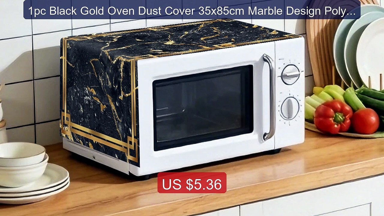 1pc Black Gold Oven Dust Cover 35x85cm Marble Design Polyester Mic... -- Best Deal 2026 | Shop Now!