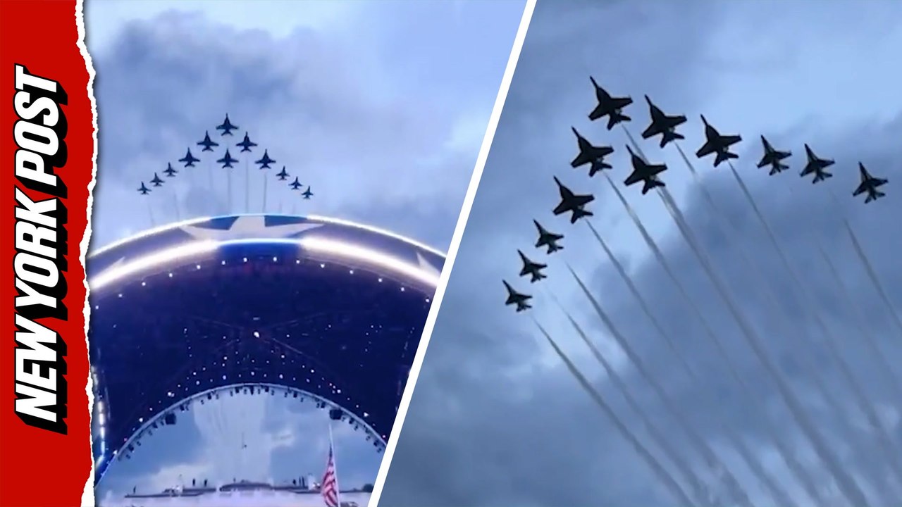 US Air Force Thunderbirds and US Navy Blue Angels combine forces for Super Delta formation during Freedom 250 event