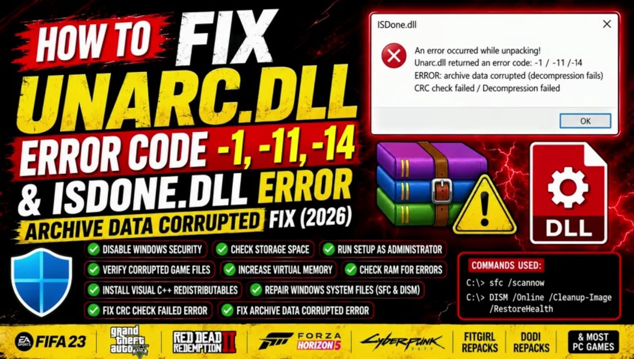 🔥 How to Fix Unarc.dll Error Code -1, -11, -14 & ISDone.dll Error | Archive Data Corrupted Fix (2026) 🔥