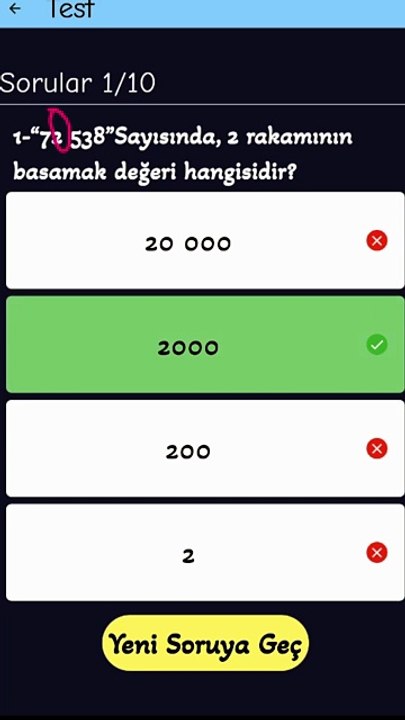1.9- Sayı ve Basamak Değeri Test - 4. Sınıf Matematik #shorts
