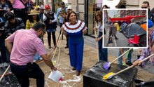 Clara Brugada barre tras el levantamiento del plantón de la CNTE.