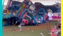¡Pánico en Torreón! Fueres ráfagas de viento levantan un brincolín gigante