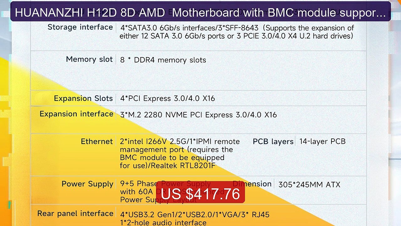 HUANANZHI H12D 8D AMD  Motherboard with BMC module support AMD... -- Best Buy 2026 | Great Quality!