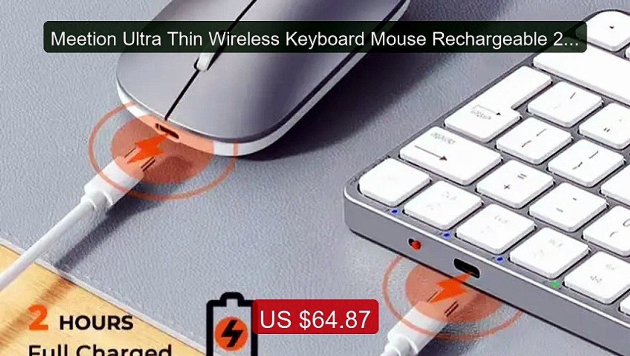 Meetion Ultra Thin Wireless Keyboard Mouse Rech...